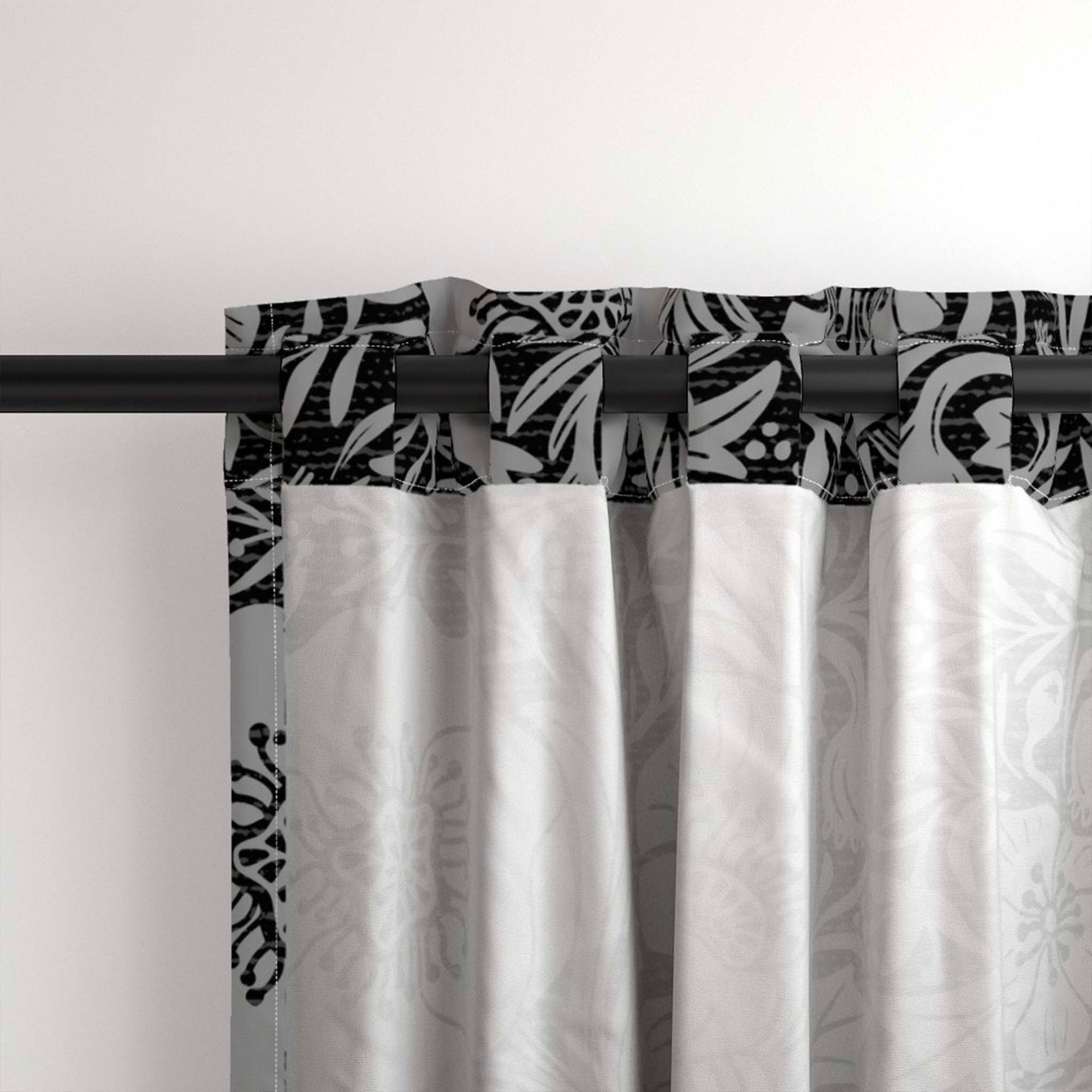 Rod and tab pocket detail on top of curtain for a pleated look.