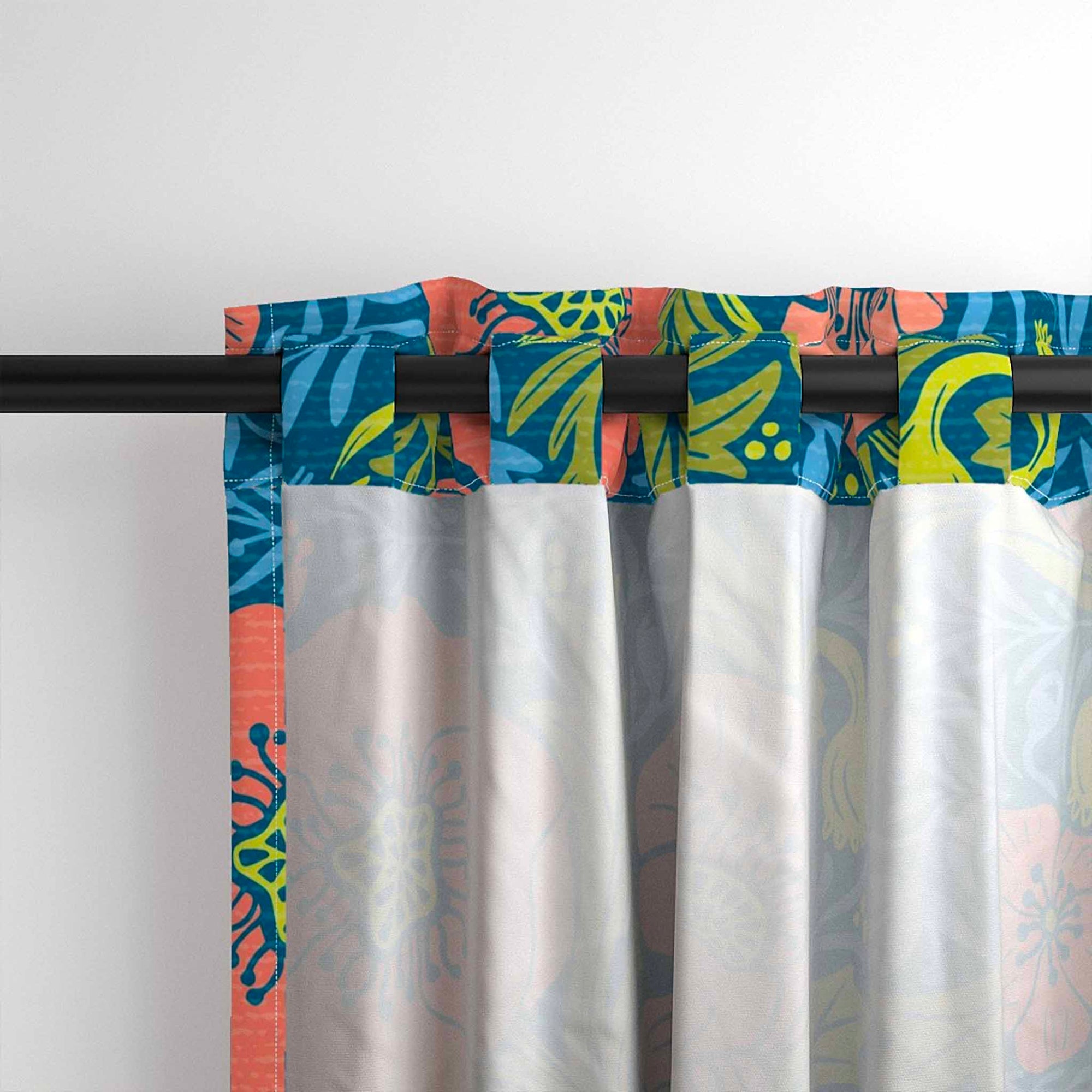 Rod and tab pocket detail on top of curtain for a pleated look.