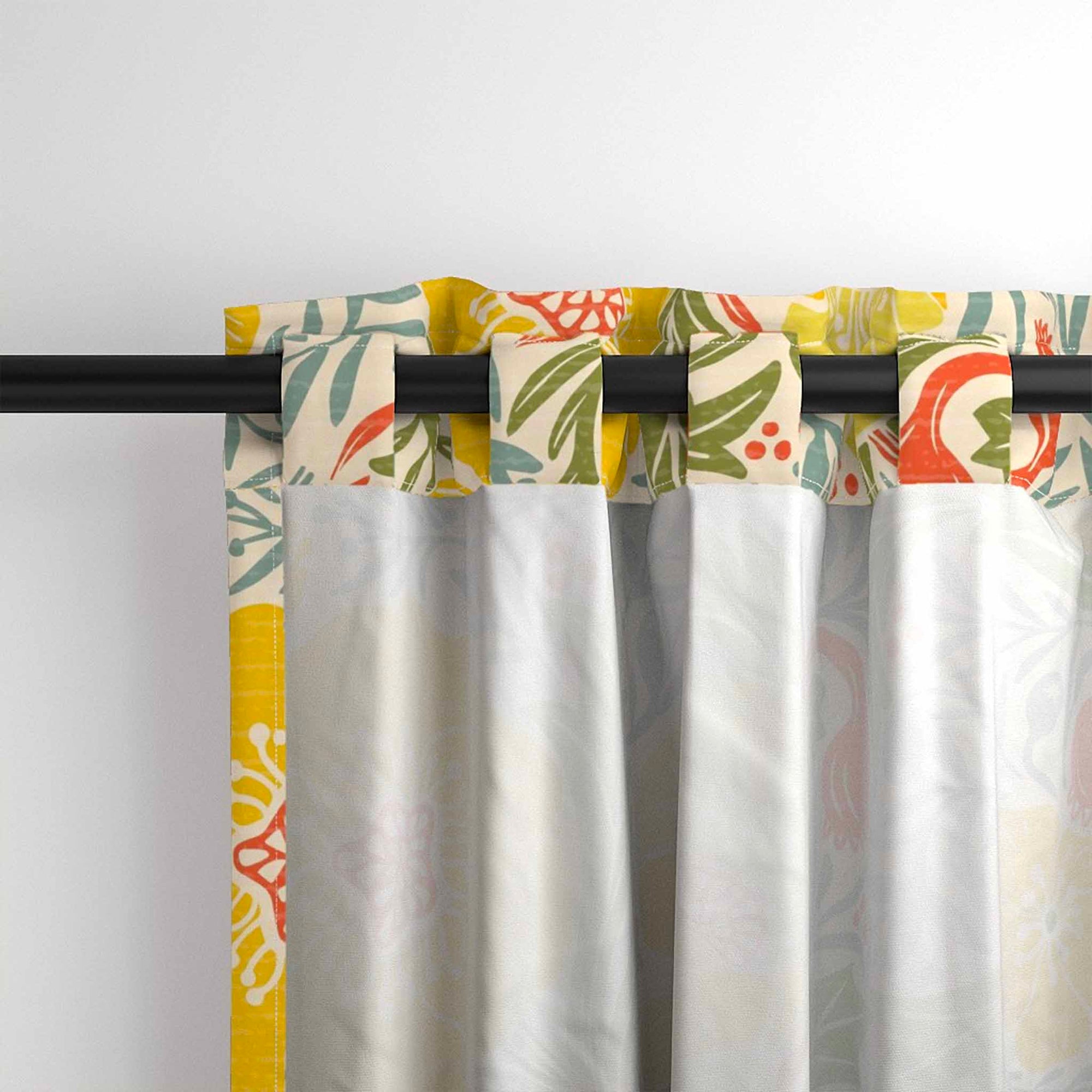 Rod and tab pocket detail on top of curtain for a pleated look.