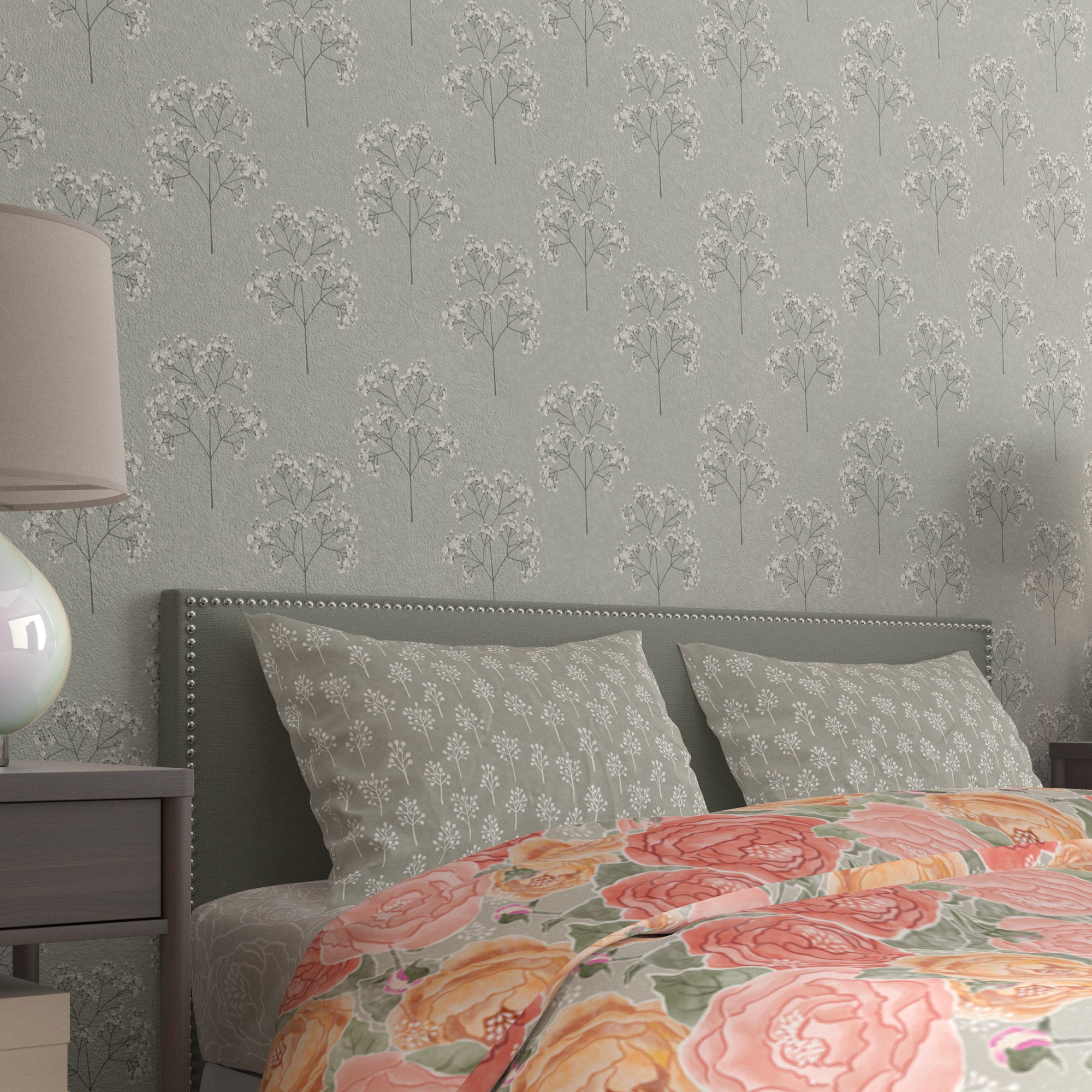 Large Baby's Breath Wallpaper comes in Peel & Stick or Prepasted