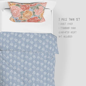 2 Piece Set for Twin sizes - Pretty In Peony Baby’s Breath Blue comes with Duvet cover and one Sham