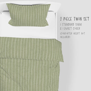 2 Piece Set for Twin sizes - Botanical Boho Stripes & Leaves Cotton Bedding comes with Duvet cover and one Sham
