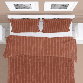 Retro Mid Century Stripe on Rust Brown Duvet Cover and Matching Shams - Comforter Insert Not Included
