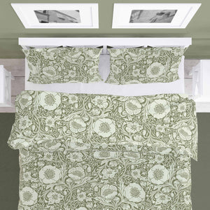 Large bright Poppies on sage green background 100% Cotton Duvet Cover