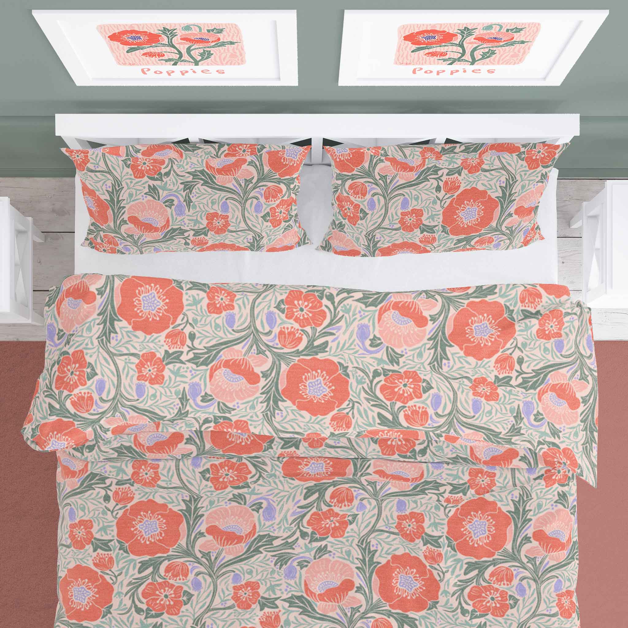 Large bright Poppies on peach background 100% Cotton Duvet Cover