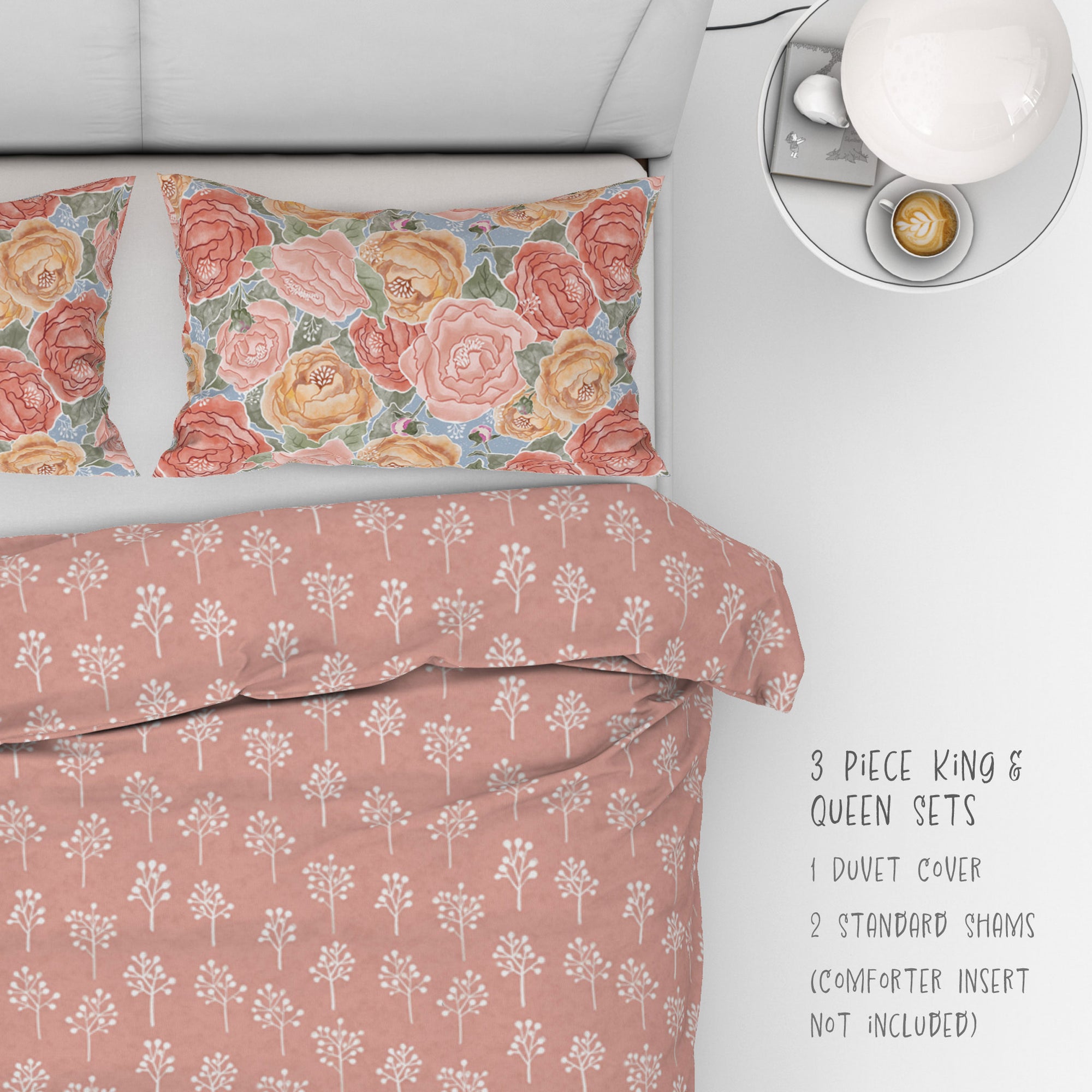 3 Piece Set for Queen & King sizes - Pretty In Peony Baby’s Breath Pink comes with Duvet cover and two Shams