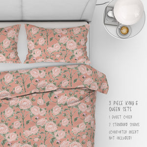 3 Piece Pretty In Peony Mary's Garden Bedding Set in Pink