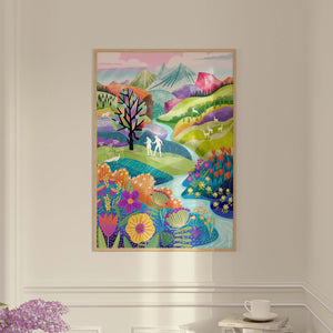 Vertical painting of the Garden of Eden and the Tree of the Knowledge of Good and Evil