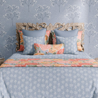Pretty in Peony Baby’s Breath Blue Bedding Collection comes in Twin, Full/Queen, & King/Cal. King Sizes
