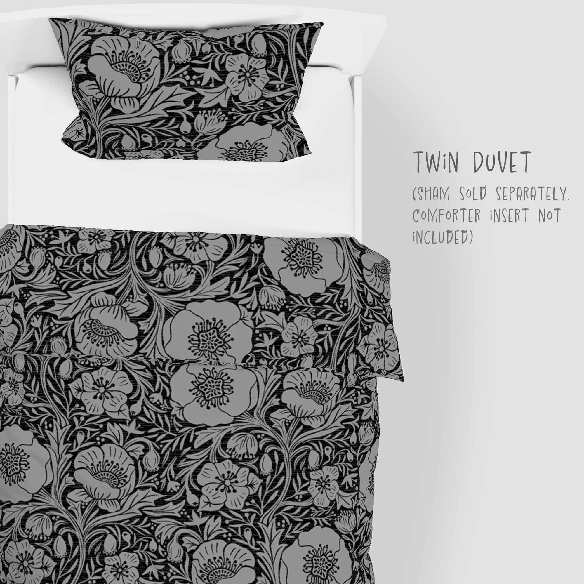 Poppies on charcoal black background 100% Cotton Duvet Cover: Twin and Twin XL sizes.
