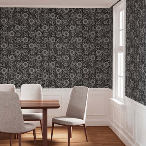 Black Poppy Wallpaper design in a dining room