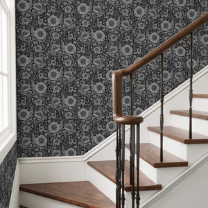 Black Poppy Wallpaper in a stair way