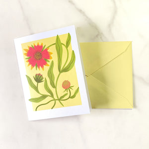 Texas Wildflower illustrated greeting cards. This illustration features Indian Blanket. Set of 10 cards, A2 Size (4.25 x 5.5 inch) with envelopes.