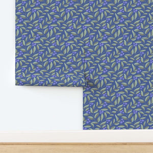 Blueberries on blue background roll width
