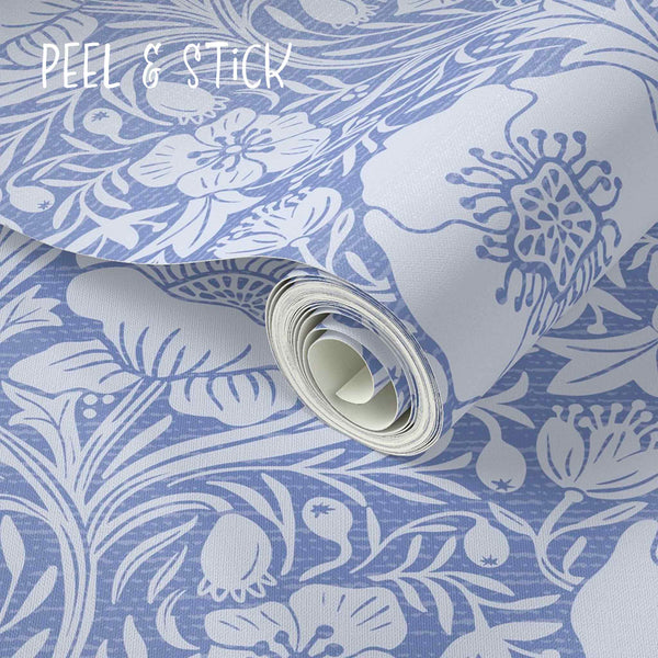 Poppy Flowers on Blue Peel & Stick and Pre-Pasted Wallpaper - Jan ...