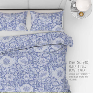 Poppies on blue background 100% Cotton Duvet Cover: King, Cal King, Queen and Full sizes.
