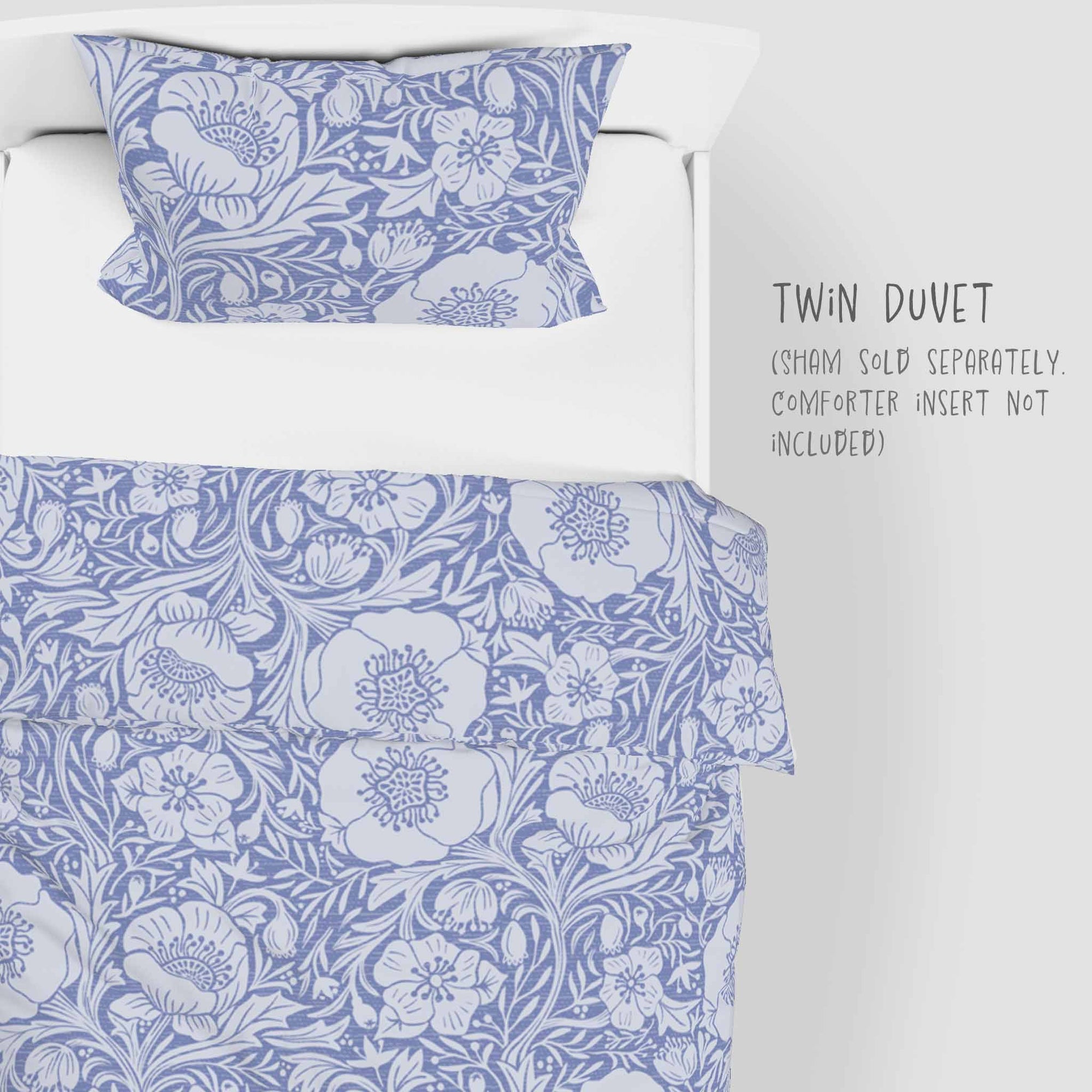 Poppies on blue background 100% Cotton Duvet Cover: Twin and Twin XL sizes.