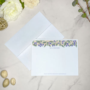 Set of 10 Fruit Note Cards covered in blueberries Design. Each card is 4.25 x 5.5 inches and includes envelopes.