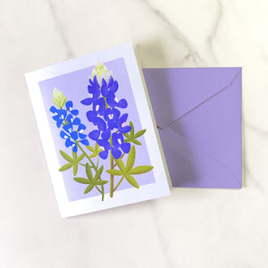 Texas Wildflower illustrated greeting cards. This illustration features Bluebonnets. Set of 10 cards, A2 Size (4.25 x 5.5 inch) with envelopes.