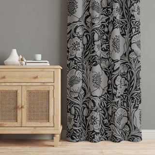 Gray and Black Poppies floral design curtain. Add 2 panels to your cart for a complete window treatment.