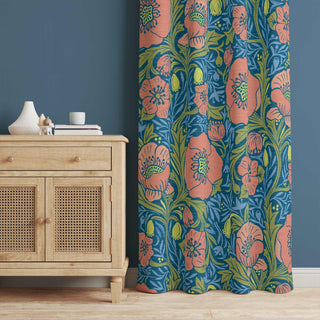 Pink and Blue floral design curtain. Add 2 panels to your cart for a complete window treatment.