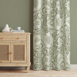 Sage Green Poppies floral design curtain. Add 2 panels to your cart for a complete window treatment.