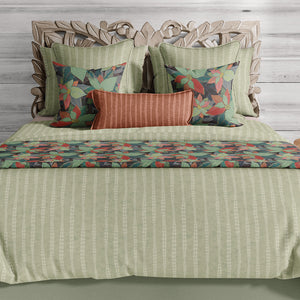 Botanical Boho Stripes & Leaves Cotton Bedding comes in Twin, Full/Queen, & King/Cal. King Sizes