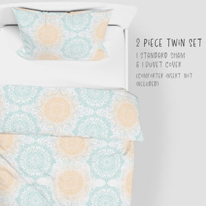 2 Piece Set for Twin sizes - Mandala Dream Boho Bliss Cotton Bedding comes with Duvet cover and one Sham