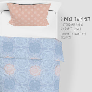  2 Piece Set for Twin sizes - Mandala Peach Boho Bliss Pastel Cotton Bedding comes with Duvet cover and one Sham