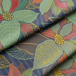  Botanical Boho Floral Leaves and Buds Cotton Bedding Fabric Close up