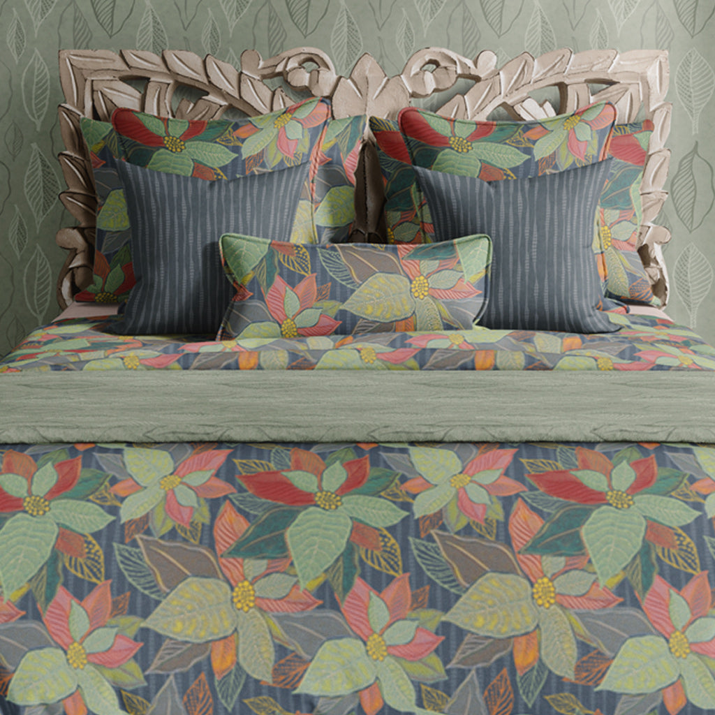 Botanical Boho Floral Leaves and Buds Cotton Bedding comes in Twin, Full/Queen, & King/Cal. King Sizes