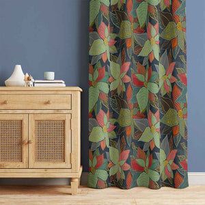50 inch wide curtains with hand painted leaves on a dark blue background. Order two to complete a window-scape.
