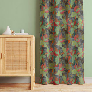 50 inch wide curtains with hand painted leaves on a gray background. Order two to complete a window-scape.