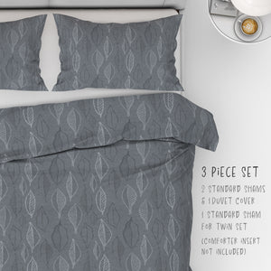 3 Piece Set for Queen & King sizes - Botanical Boho Fall Cabin Leaves Cotton Bedding comes with Duvet cover and two Shams