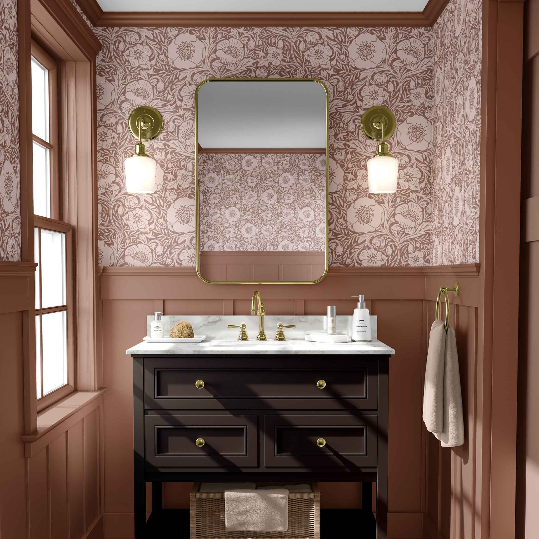 Poppy on Brown Pattern Pre-Pasted Removable Wallpaper is a better choice for a bathroom 