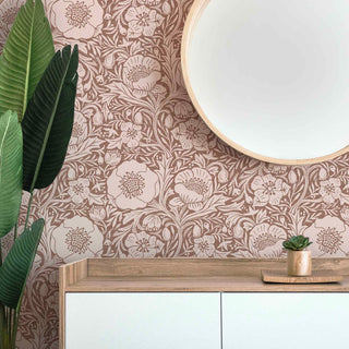 Poppy on Brown Pattern Peel & Stick or Pre-Pasted Removable Wallpaper.