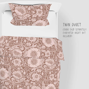 Poppies on brown background 100% Cotton Duvet Cover: Twin and Twin XL sizes.