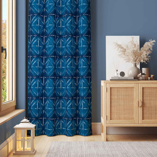 50 inch wide tie dye patterned curtains extra large diamond on indigo blue background. Order two to complete a window-scape.
