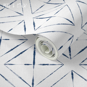 Shibori Indigo Tie Dye Cabana Smaller Pattern on White Peel & Stick Wallpaper