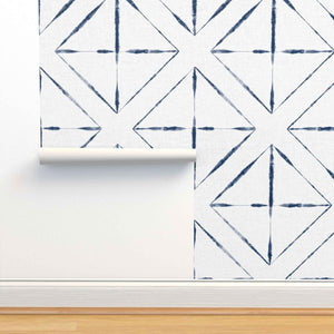 Shibori Indigo Tie Dye Cabana Pattern on Indigo Peel & Stick and Pre-Pasted Wallpaper roll width