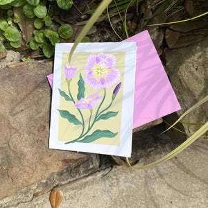Texas Wildflower illustrated greeting cards. This illustration features Evening Primrose. Set of 10 cards, A2 Size (4.25 x 5.5 inch) with envelopes.