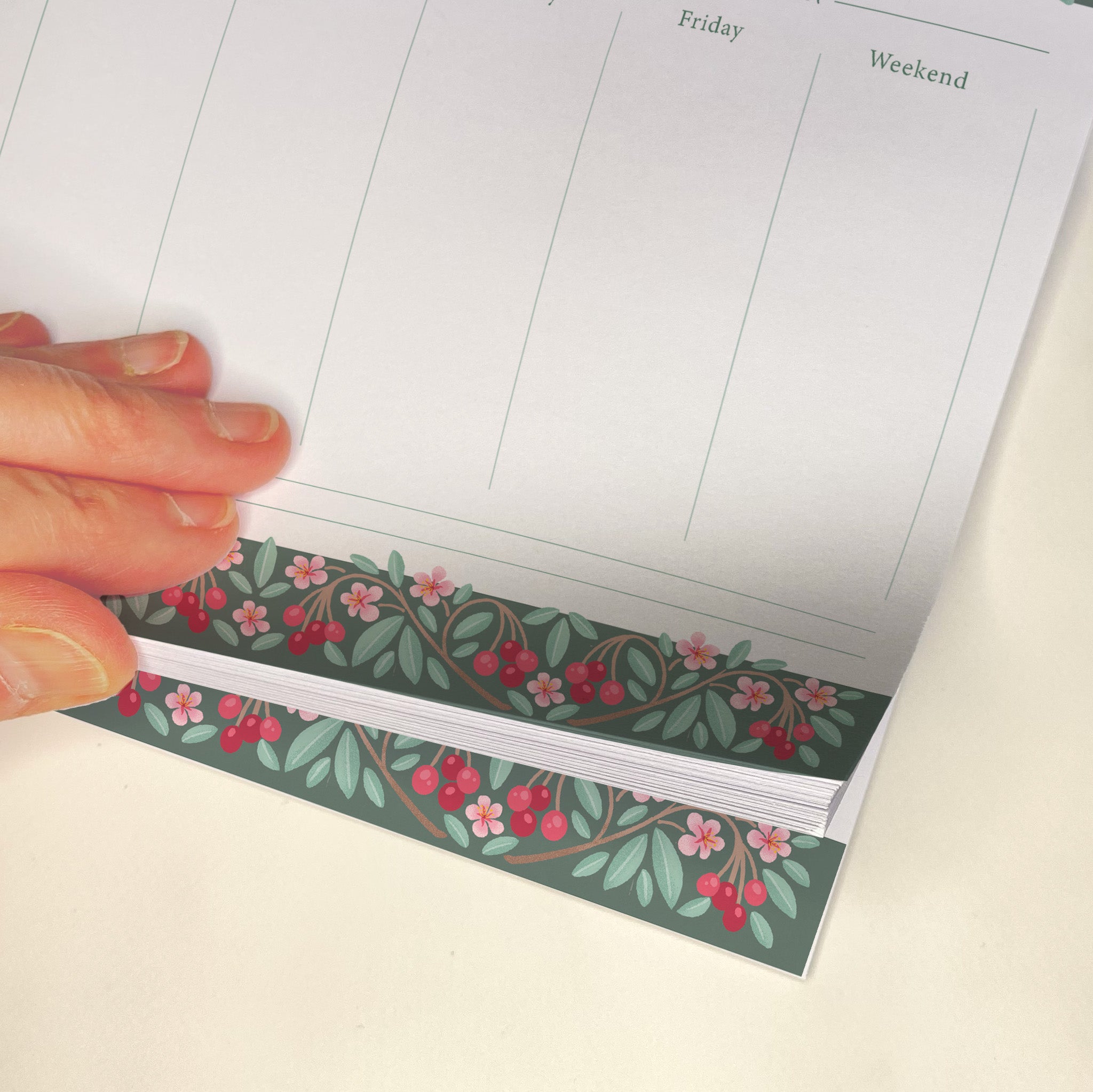 Cherries design 50 page note pad weekly planner. 11 x 8.5 inches.