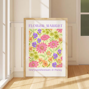 Chyrsanthemum and Pansy Flower Market Giclee print available in multiple sizes
