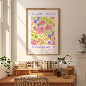 Chyrsanthemum and Pansy Flower Market Giclee print available in multiple sizes