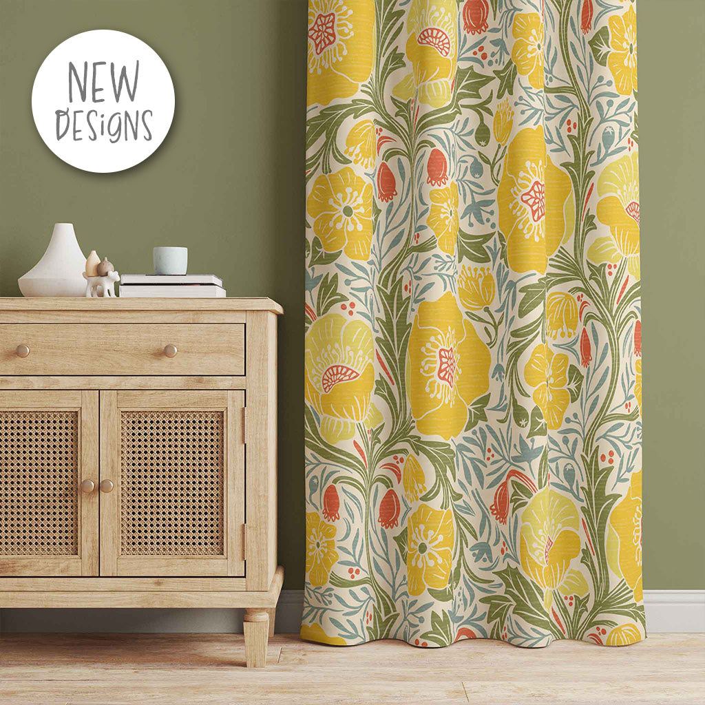 Best Seller! New Yellow Poppies Curtains - 50 inch width and multiple lengths 