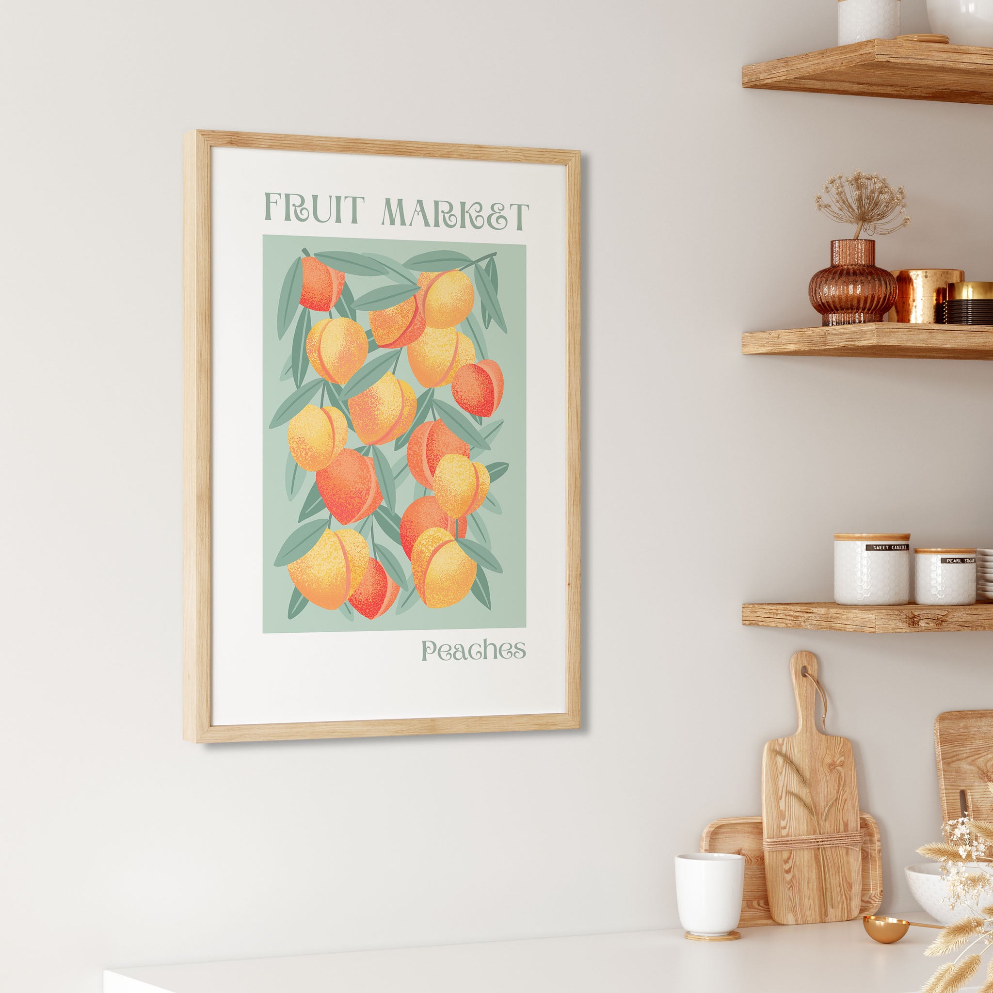 Peaches Fruit Market art print available in multiple sizes with Museum quality paper and inks