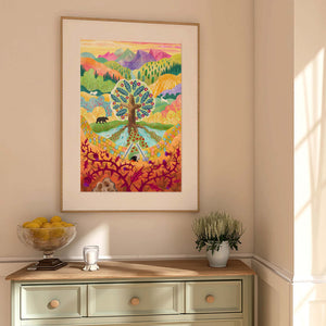 Colorful Garden of Eden print matted on a wall. A beautiful landscape that would enhance a wall in a church or home.