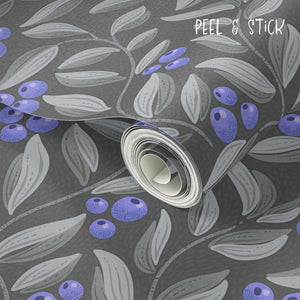 Blueberries on dark gray background wallpaper Peel & Stick for small areas, easy install and DIY projects