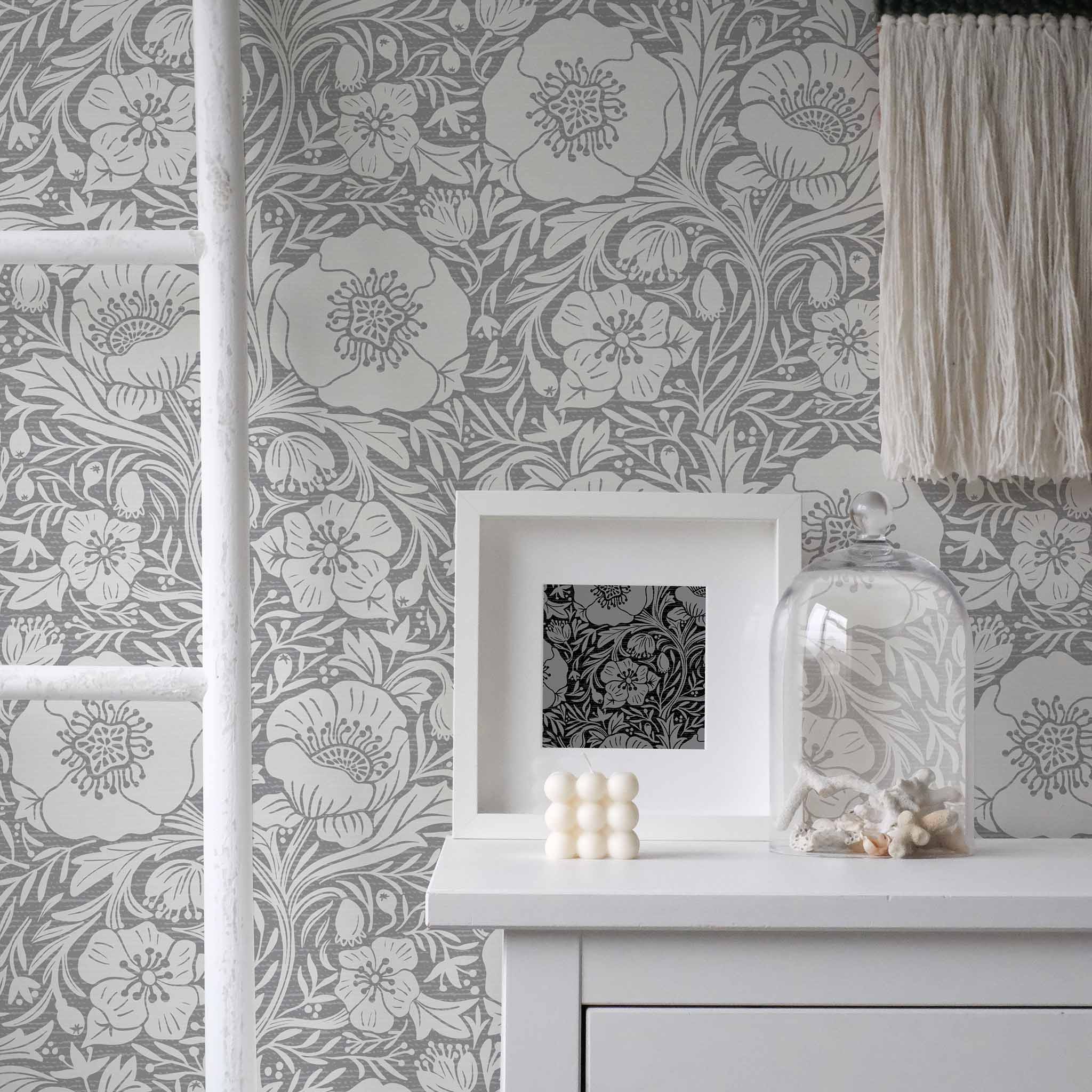 Poppy on Gray Pattern Peel & Stick or Pre-Pasted Removable Wallpaper.
