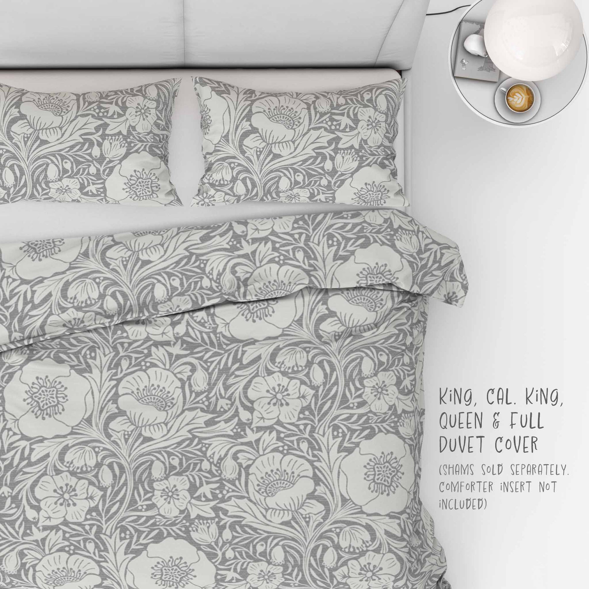 Poppies on gray background 100% Cotton Duvet Cover: King, Cal King, Queen and Full sizes.